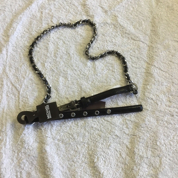 Michael Kors Hamilton Silver Chain/Black Faux Leat - Picture 1 of 5
